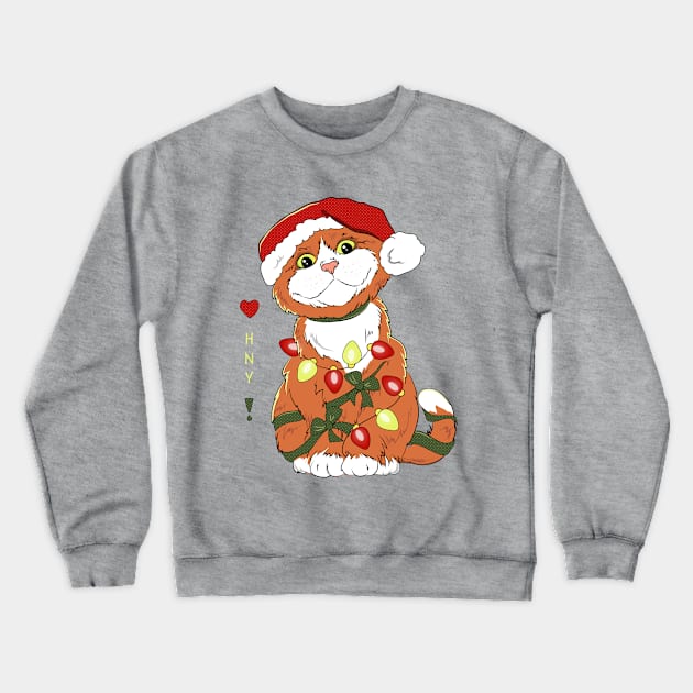 New Year Ginger Cat Crewneck Sweatshirt by VickiKraviz